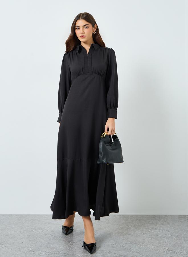 Styli Plain Balloon Sleeve A-Line Maxi Dress - Image 5